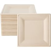 ECOLipak 125 Pack Compostable Square Paper Plates 6 inch Disposable, Eco-friendly Heavy Duty Biodegradable Sugarcane Plates