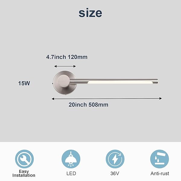 PENDRION 20 INCH BRUSHED NICKEL MODERN LED WALL SCONCE INDOOR WALL LIGHTS CONTEMPORARY BATHROOM VANITY LIGHT FIXTURE WALL MOUNT LAMP 15W 5CCT DIMMABLE LED WALL LIGHTING FOR CORRIDOR GALLERY HOUSE