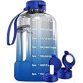 AQUAFIT 128 oz Water Bottle with Time Marker - Straw & Chug Lid - BPA Free 1 Gallon Gym Water Bottle with Handle - Big Gallon Jug (Blue Skies, 128 Ounces)