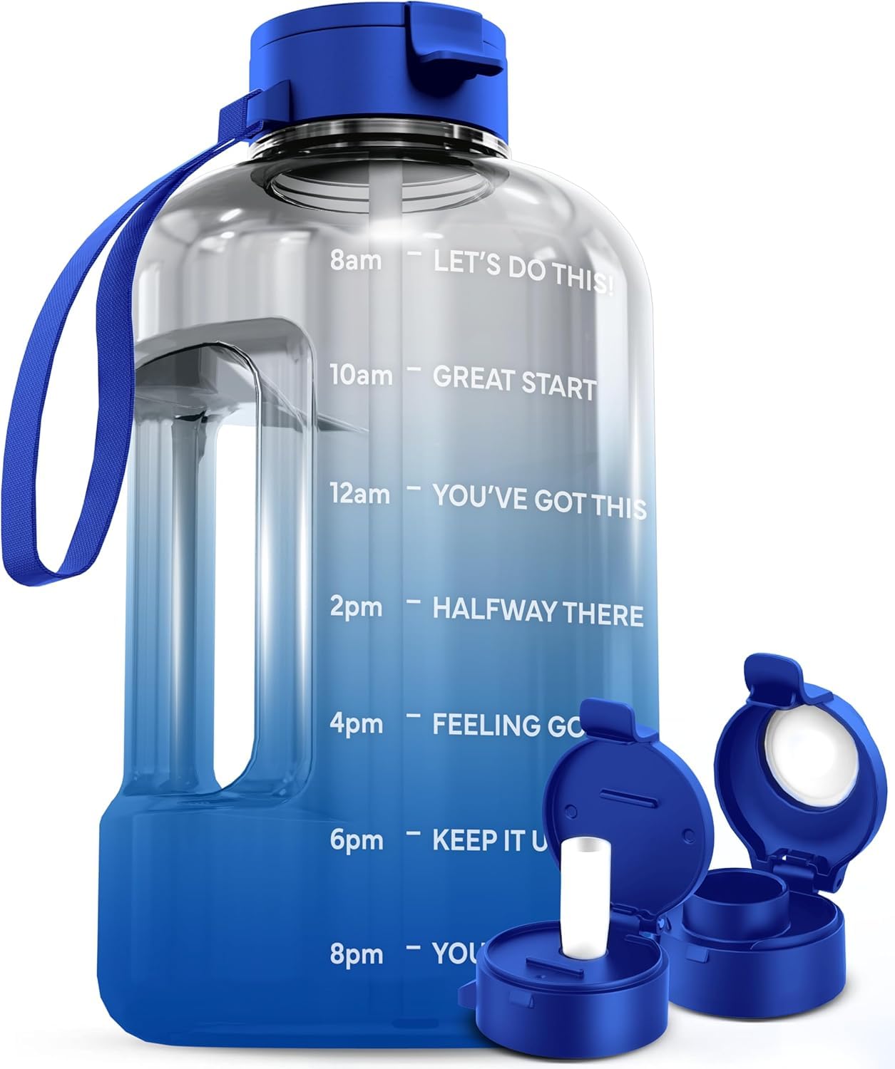 Photo 1 of AQUAFIT 128 oz Water Bottle with Time Marker - Straw & Chug Lid - BPA Free 1 Gallon Gym Water Bottle with Handle - Big Gallon Jug (Gray, 128 Ounces)