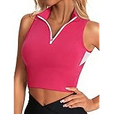 AARYA Cropped Workout Tank Tops for Women Built in Bra Half Zip High Neck Sports Bras Medium Support Sleeveless Athletic Top