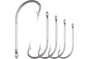 JSHANMEI Saltwater Fishing J Hooks O'Shaughnessy Forged Extra Strong Stainless Steel Trolling Sea Bass Striper Snapper Fishing Hooks, Size 1/0-10/0