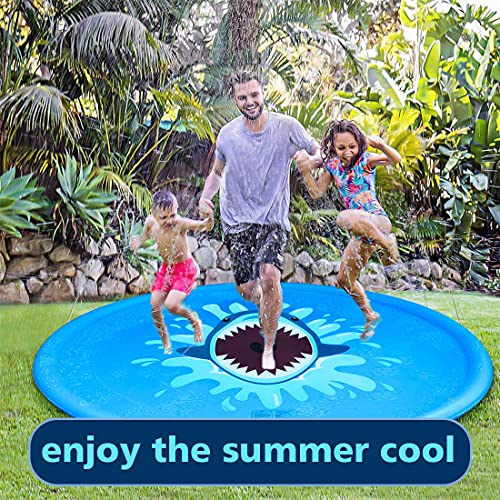 MECHICOO Sprinkler Splash Play Mat for Kids Toddlers, 68’’ Summer Outside Wading Pool,Shark Inflatable Water Toys for 2 3 4 5 6 7 8 Years Old Children Boys Girls