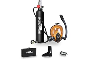 UNAROWHALS Scuba Tank with Extended Pressure Gauge, DOT/CE-EN250 Certification Lung Tank, 1L Diving Tank, 15-20 Minutes Underwater Exploration with Portable Mini Scuba Tank, 3000 Psi Max Pressure