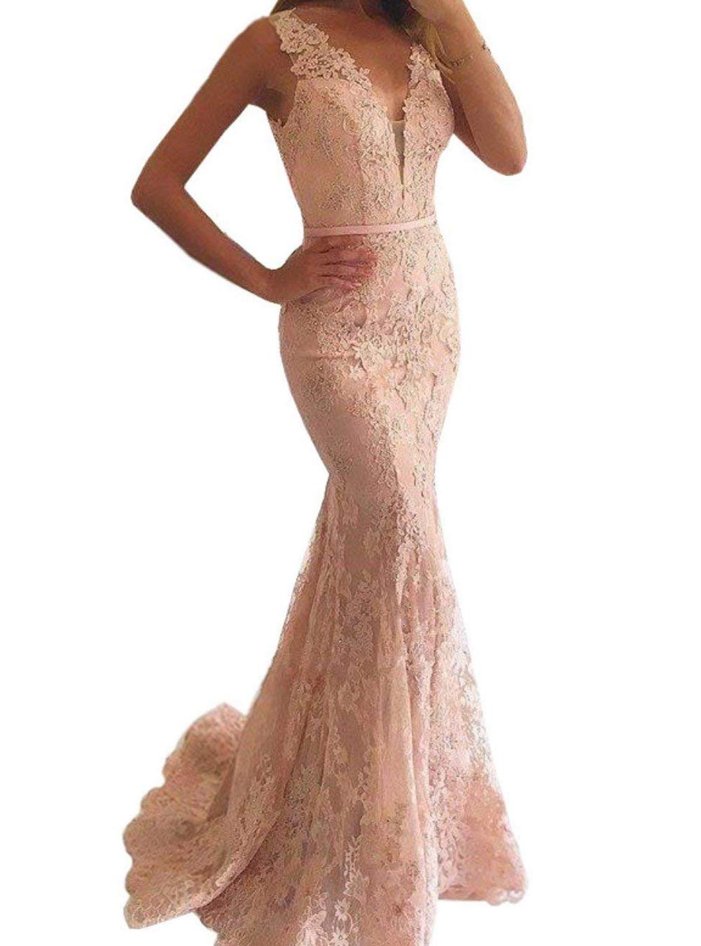 UGLY Women's VNeck Mermaid Prom Dresses Long Illusion Formal Gowns UG087