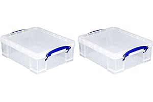 Really Useful Box 2 Pack Storage Bins, Clear Plastic Stackable Organizing Totes, 8.1 Liter