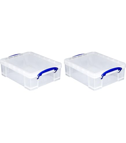 Really Useful Box 4 -Pack Medium 2.37 -Gallons ( 9.48 -Quarts ) White, Clear Stackable Tote With Standard Snap Lid At