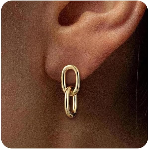 Classy Medium Real Gold Plated Oval Hoop Earrings - 14k Gold Layered, 50mm X 4mm, Click Top Closure