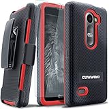 COVRWARE® LG Leon LTE C40 / LG Tribute 2 [Viper Series] Heavy Duty Dual Layer Holster Case Kickstand and Locking Belt Swivel Clip [Screen Protector] For LG Leon, Power, Destiny, Sunset, Risio - Red