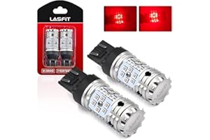 LASFIT Red 7443 LED Bulb 7440 7444 CANBUS Ready Anti Hyper Flash T20 W21W 7441 LED Brake Tail Stop Light Bulb, Error Free, Plug and Play (2pcs)