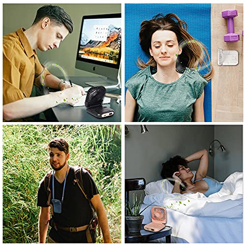 Portable Mini Fan - 5 in 1 with Power Bank, Phone Holder, Handheld & Desk Fan - USB Rechargeable, 3000 mAh Power Bank, 3 Speed Adjustable, Neck Lanyard - Black