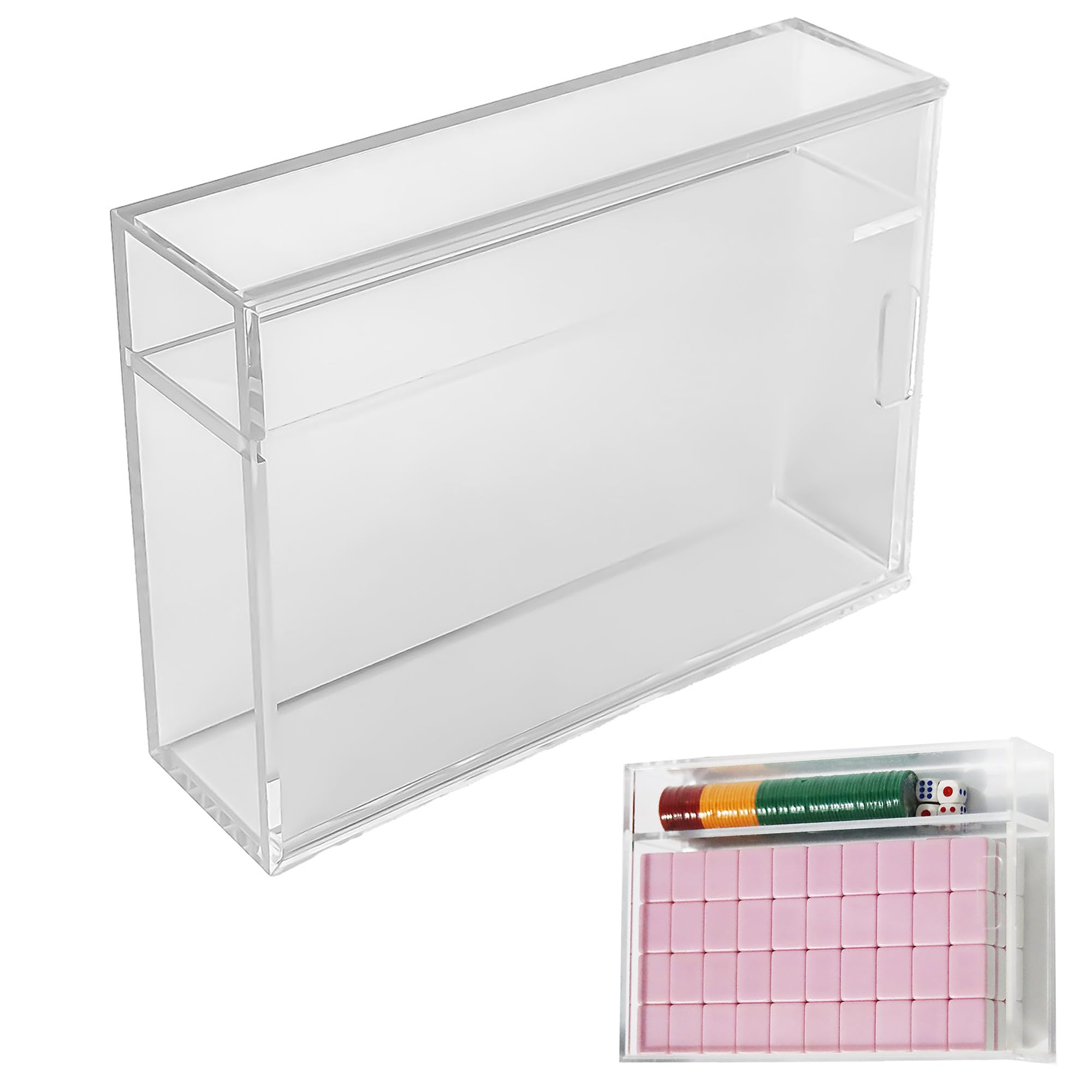 Photo 1 of ohchenrn Empty Acrylic Mahjong Case for 1.2 x 0.9 x 0.5 Inch Tiles, Fits 200 Mahjong Tiles, Clear Display and Storage Box, for Home, Travel, and Social Gatherings, Case Only
