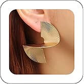 Andelaisi Boho Exaggerated Geometric Earrings Vintage Sectored Twisted Earrings Large Twisted Studs Earring Punk Spiral Statement Earring Jewelry for Women