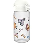 ION8 Small Water Bottle, 350 ml/12 oz, Leak Proof, Easy to Open, Secure Lock, Dishwasher Safe, BPA Free, Carry Handle, Hygienic Flip Cover, Easy Clean, Odor Free, Carbon Neutral, White, Wild Butterfly