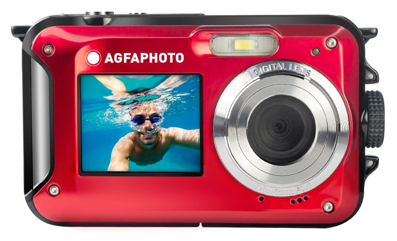 AGFA PHOTO Realishot WP8000 - Appareil Photo Numérique Étanche, 3m/10, 24 MP, Vidéo Full HD, Double écran LCD, Zoom Digital 16x, Stabilisateur Numérique, Batterie Lithium - Rouge