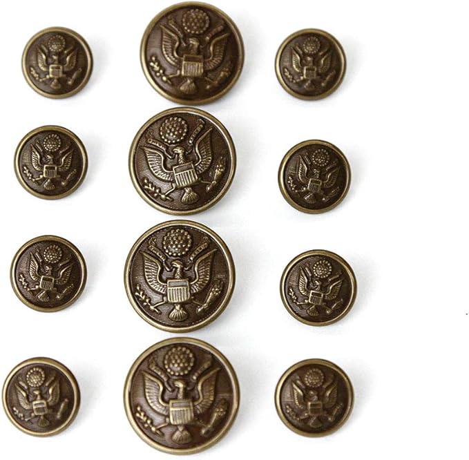 Set of 12 US Military Antique Brass Uniform Buttons in Two