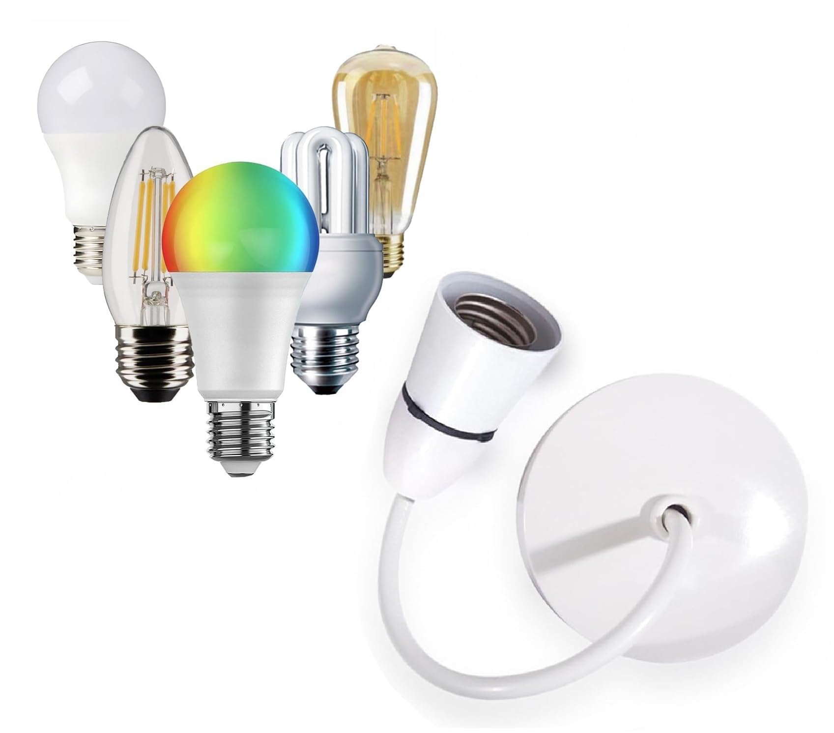 LORD C Ceiling Pendant E27 100W Heavy Duty Light Bulb Holder Light Fitting Set 6”(150mm) Lamp Hanging Light for Living Dining Room Bedroom Kitchen Supplies Home 1PC ((White)