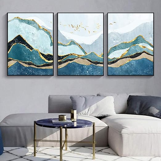 Amazon 北欧の抽象的な幾何学的な山の風景壁アートキャンバス絵画黄金の太陽アートポスタープリント壁画像用リビングルーム40x50cmx3フレームなし ウォールステッカー オンライン通販