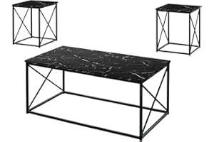 Monarch Specialties I 7954P Table Set, 3pcs Set, Coffee, End, Side, Accent, Living Room, Metal, Laminate, Black Marble Look, 