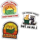 HOSALA (3in - 3Pcs) Dumpster Fire Meme Sticker Pack, The Strongest Steel Fire Dumpster Vinyl Decal Bundle, I'm Fine Raccoon Meme Gift, Funny Decoration for Laptop Tablet Helmet Vehicles