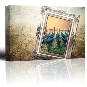 Vibrant Image of a Boat Harbor Being Framed and Placed on an Antique Background with Cracks - Canvas Art Home Art - 12x18 inches