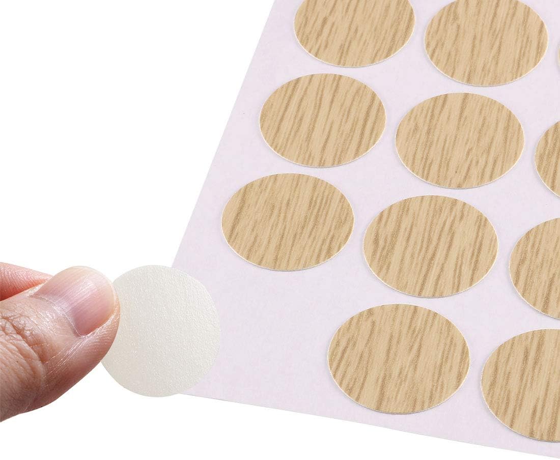 sourcing map Screw Hole Covers Stickers Textured Plastic Self Adhesive Stickers for Wood Furniture Cabinet Shelve Plate 21mm Dia 54pcs in 1Sheet Oak - Image 3