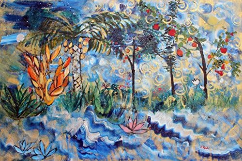Painting 2017-63 Firebird in Gan Eden Original Art, Judaica, 36 x 24 in.