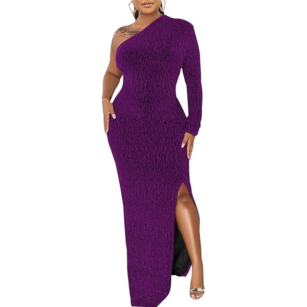 Amazon.com: Womens Elegant Long Sleeve Evening Party Dresses Purple Sexy  Formal One Shoulder Evening Gowns High Split Cocktail Dress(Purple,Medium)  : Clothing, Shoes & Jewelry