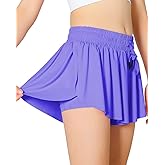 Girls Butterfly Shorts Kids Flowy Short 2-in-1 Girl's Skirts Athletic Skorts with Pocket
