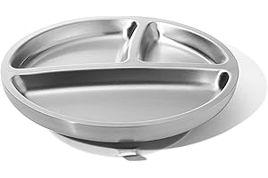 Avanchy Baby Toddler Plates with Suction Divided Stainless Steel for Feeding Babies Kids Toddlers Food, Large,White