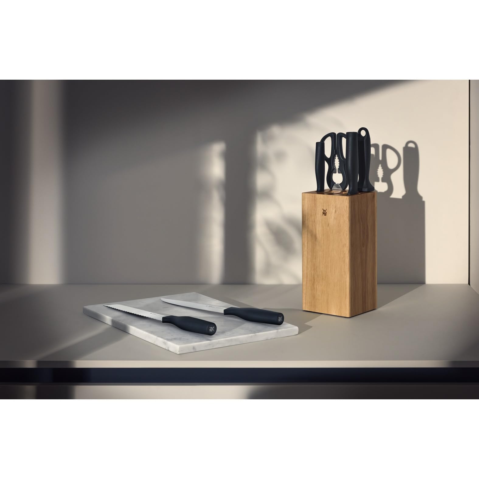WMF Impulse Messerblock mit Messerset 7teilig, Made in Germany, 4 Messer, Küchenschere, Wetzstahl, Gummibaumholz, platzsparende Aufbewahrung, exzellente Schärfe, perfekte Ergonomie 3