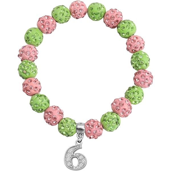 Sorority Jewelry Set - 'I Love' Necklace & Adjustable Bracelet (Pink & Green, Stainless Steel & Alloy)