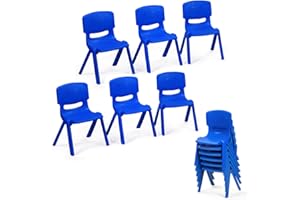 KOTEK Kids Stack Resin Chairs w/Carrying Handle, 6-Pack, Kids Indoor/Outdoor Plastic Stackable Chairs for Home, Playroom, Day