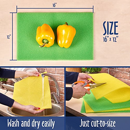 4Set Fruit & Veggie Life Extender 16x12 Inch Foam Fridge Shelf Mat