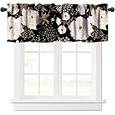 JanJCurt Black Gold Floral Valance, Retro Peony Rose Flowers Oriental Style Gothic Garden Blackout Short Window Treatments for Farmhouse Living Room Bedroom Kitchen, 54x18in
