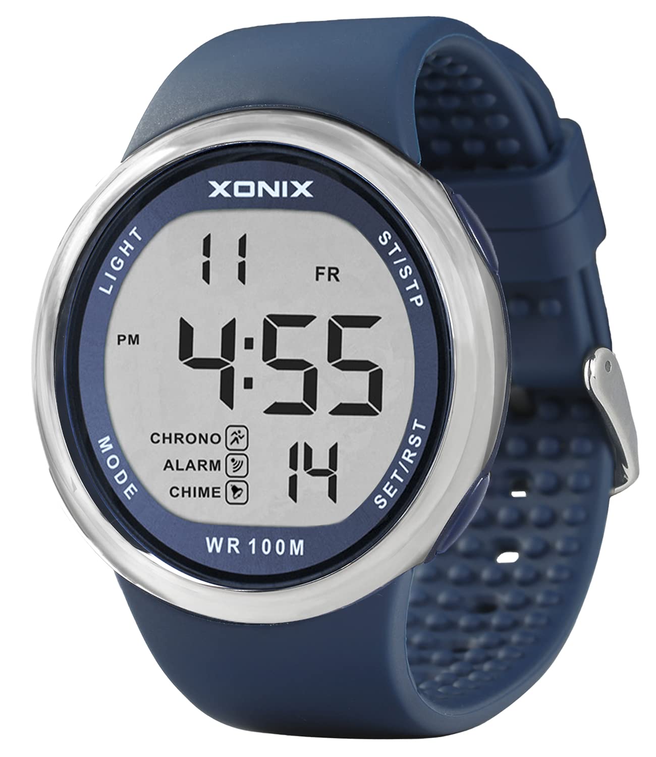 Vogue Men 100M Waterproof Resin Large Digits Digital Dive Outdoor Sport Watch (Push-Button Underwater (Silicone Strap 44mm Blue)