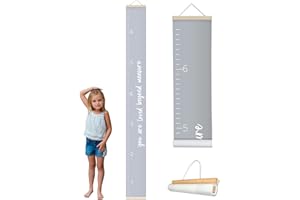 Morxy Canvas Growth Chart for Kids - Unisex Kids Room Wall Decor - Measuring Height Chart- Wall Tape with Height Chart for Kids (Loved Beyond Measure Gray)