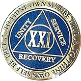 21 Year AA Medallion Dusty Blue Color Gold Plated Chip XXI