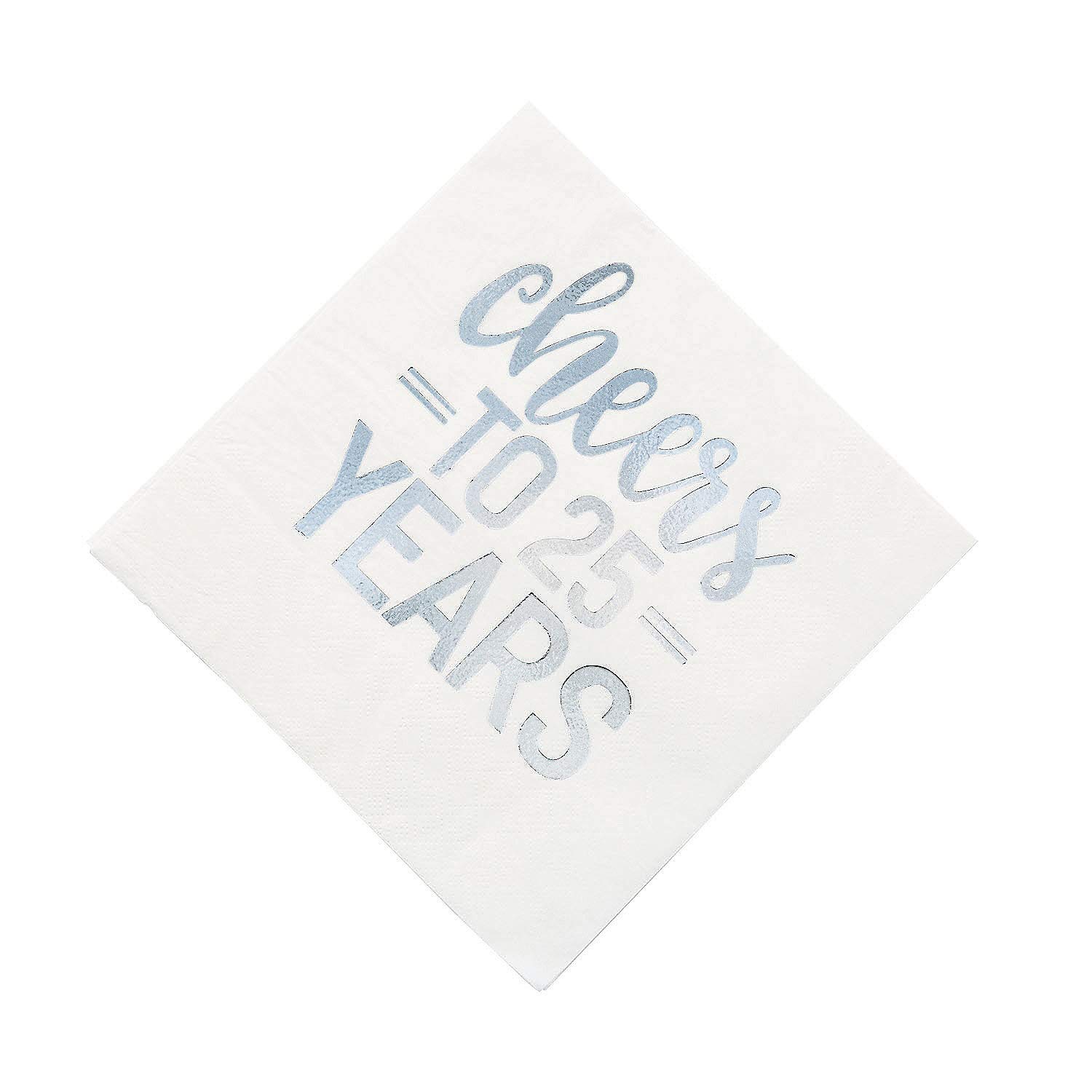 Metallic Silver Foil-Stamped 25th Anniversary Luncheon Napkins (16cm) Pack of 16 Elegant Napkins for Anniversary Celebration