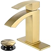 Jodulos Gold Bathroom Faucet, Waterfall Bathroom Sink Faucet with cUPC Supply Hose and Pop Up Drain, Single Handle Single Hole Modern Faucet for Bathroom Vanity
