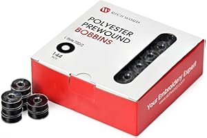 POOLIN Richword Prewound Bobbins, Plastic Sided,144pcs Size L(SA155), 70D/2(60WT) Polyester Bobbin Threadfor Commercial Multi Needles Embroidery Machine, Black 105 Yards