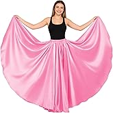 Women Satin Full Circle Ankle Length Swing Long Skirt Maxi Shiny Skirt for Party Cosplay Belly Dance Performance Costume