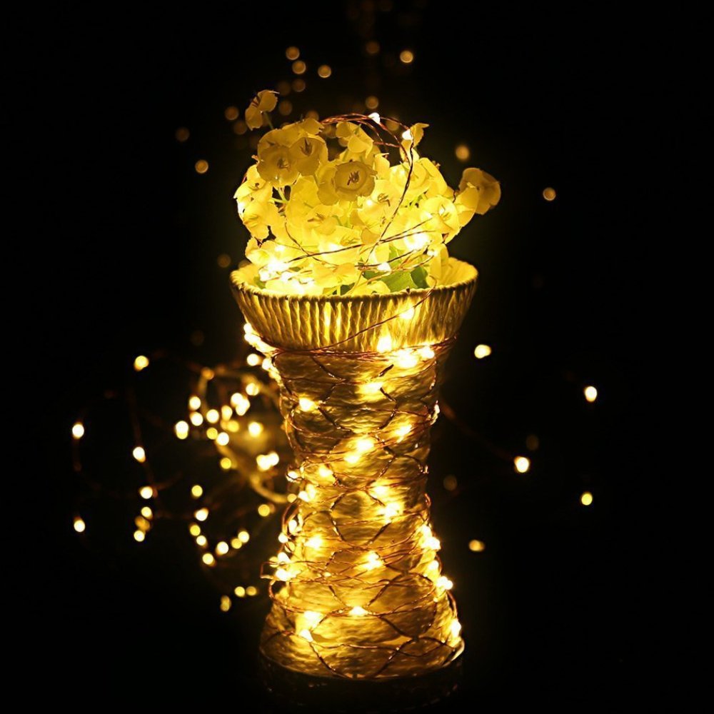 LTE 100 LED Copper Wire Lights, 33ft, Warm White, USB Powered for Halloween, Party, Wedding, DIY, Holiday Decoration