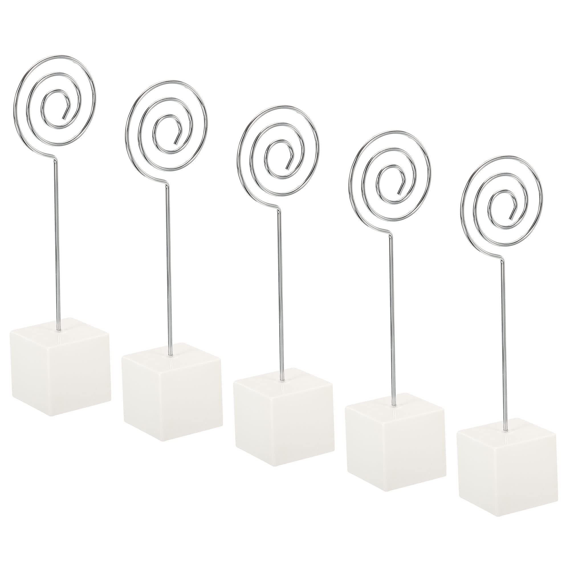 PATIKIL Resin Cube Base Picture Card Holder, 5 Pack Circle Shape Note Holder, White