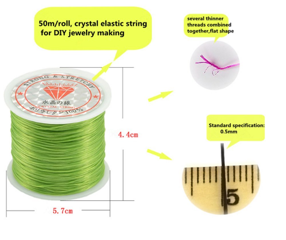 0.5mm Crystal Elastic String Angela_max Rubber Band DIY Jewelry Making Cord Bracelet Beading Stretchy Thread 50m/Roll for Children Adult Craftman Gift - White