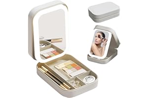 ADKBO Travel Makeup Bag With Led Mirror, LED Makeup Bag, Travel Makeup Case with Led Mirror, Portable Makeup Box with Mirror and Light, Gift For Girl Women (Beige)
