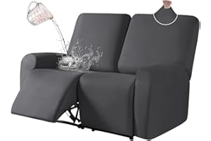 ALIECOM 100% Waterproof Loveseat Recliner Cover 6-Piece Dual Reclining Sofa Slipcover 2 Seat Stretch Love Seat Covers for 2 Cushion Couch Double Recliner Protector for Pets Dogs (Dark Gray, 2 Seat)