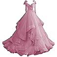 CWOAPO Layered Ruffles Tulle Prom Dresses Spaghetti Strap Ball Gowns Long Elegant V Neck Bow Formal Evening Dresses 2025
