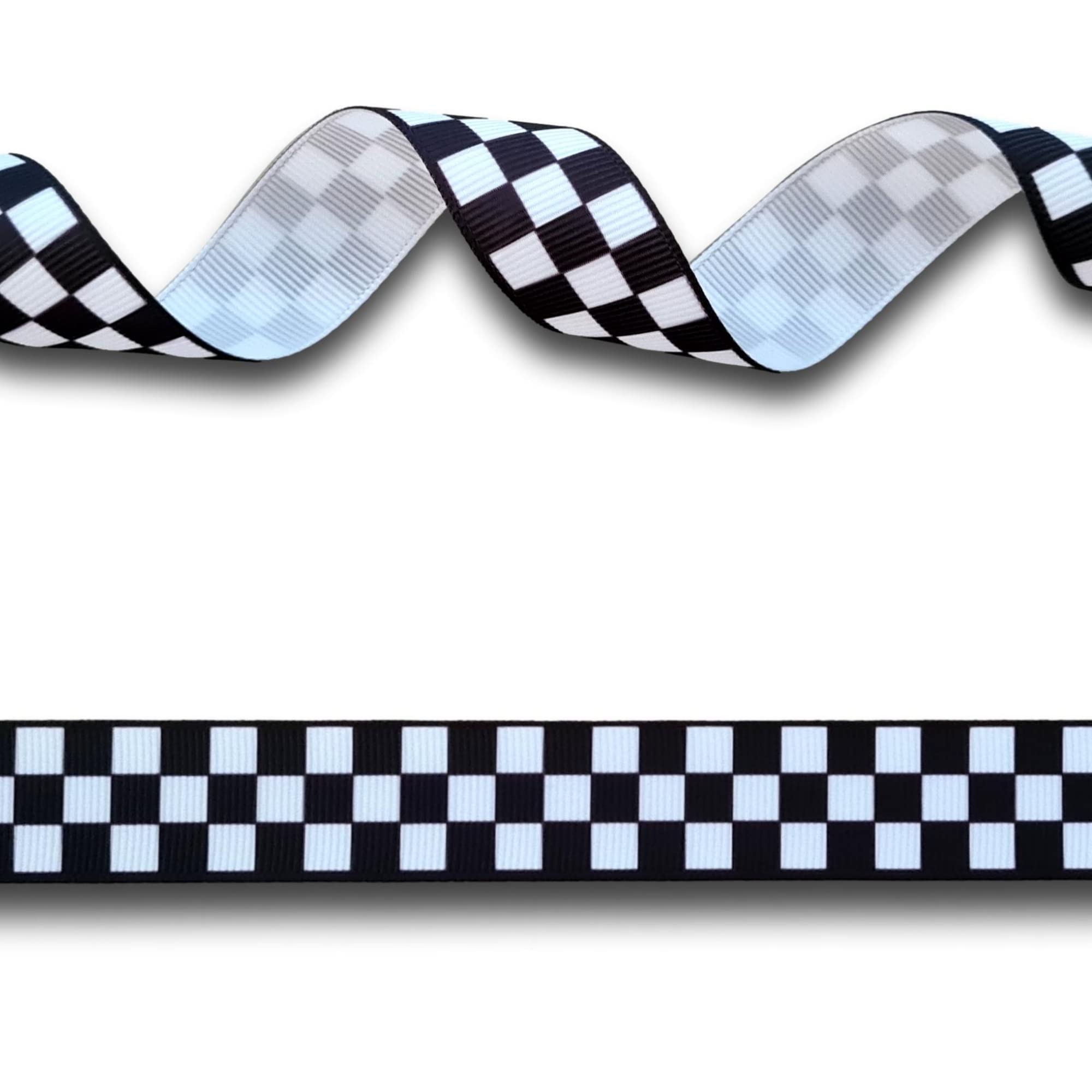 5 Yards (4.5 metres) Black & White Flag Chequered Check Grosgrain Ribbon 22mm Wide, Ideal for Craft Projects, Cakes, Scrapbooking etc.