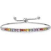 Gem Stone King 3.00 Cttw Multi Color Sapphire Gemstone Birthstone Tennis Bracelet Jewelry for Women In 925 Sterling Silver | Fully Adjustable Up to 9 Inch
